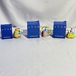 3 Avon Collection Easter Ornament Busy Bunny Basket Egg Watering Can w boxes‎